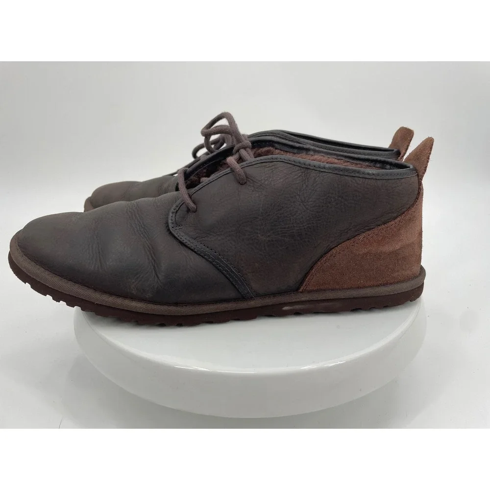 UGG Neumel Chukka Boots Mens 12 Brown Leather Suede Shearling Classic Cozy Shoes